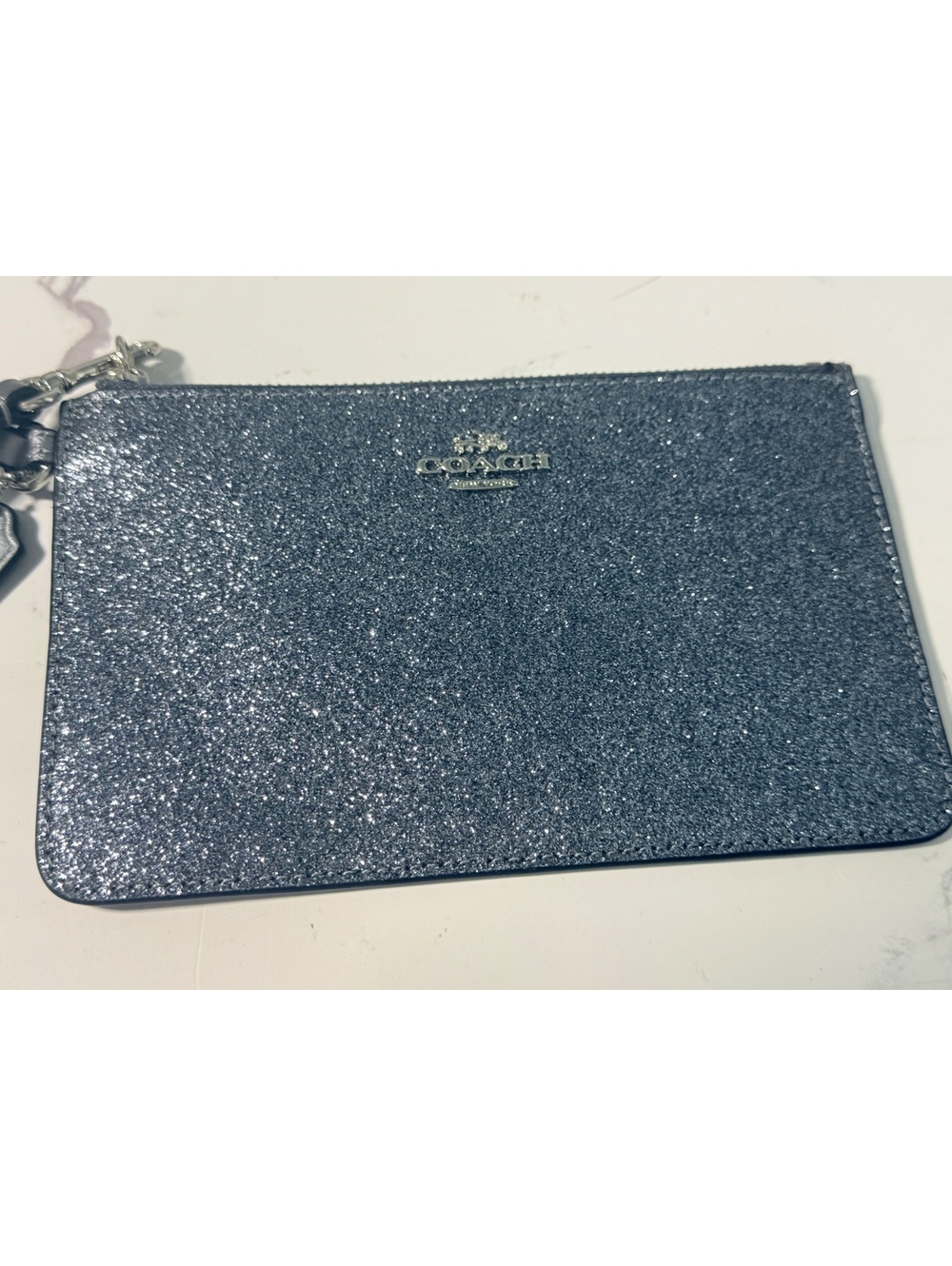 Coach Silver Gunmetal Glitter Wristlet Zip Pouch Clutch NEW Without Tags